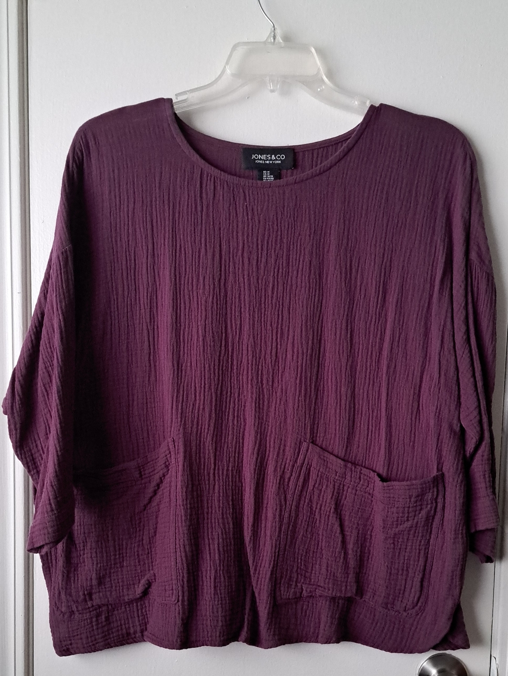 Jones and CO. Plum Crinkle Cotton Front Pocket Tunic Top 1X